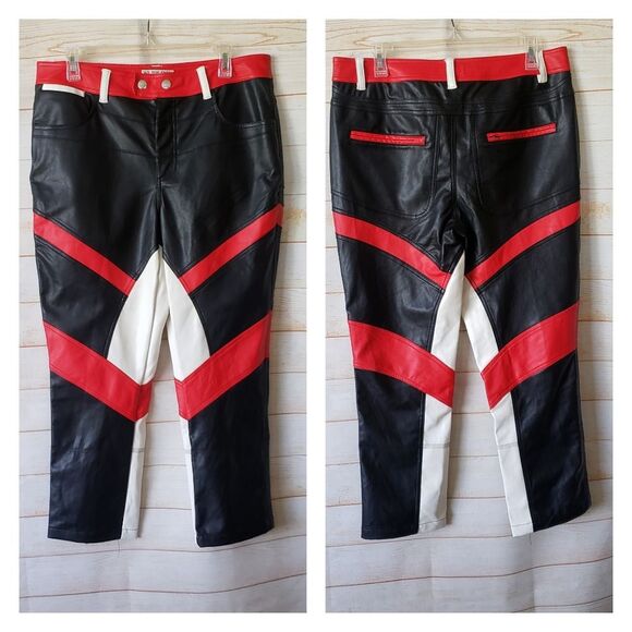 We The Free High Rise Color Block Rebel Vegan Leather Cropped Pants Size 12 - Picture 8 of 15